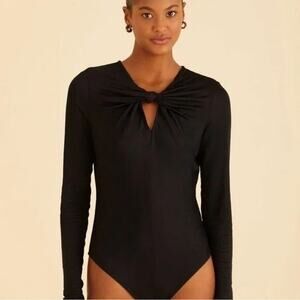 Farm Rio Black Twist Front Long Sleeve Bodysuit Women's Medium